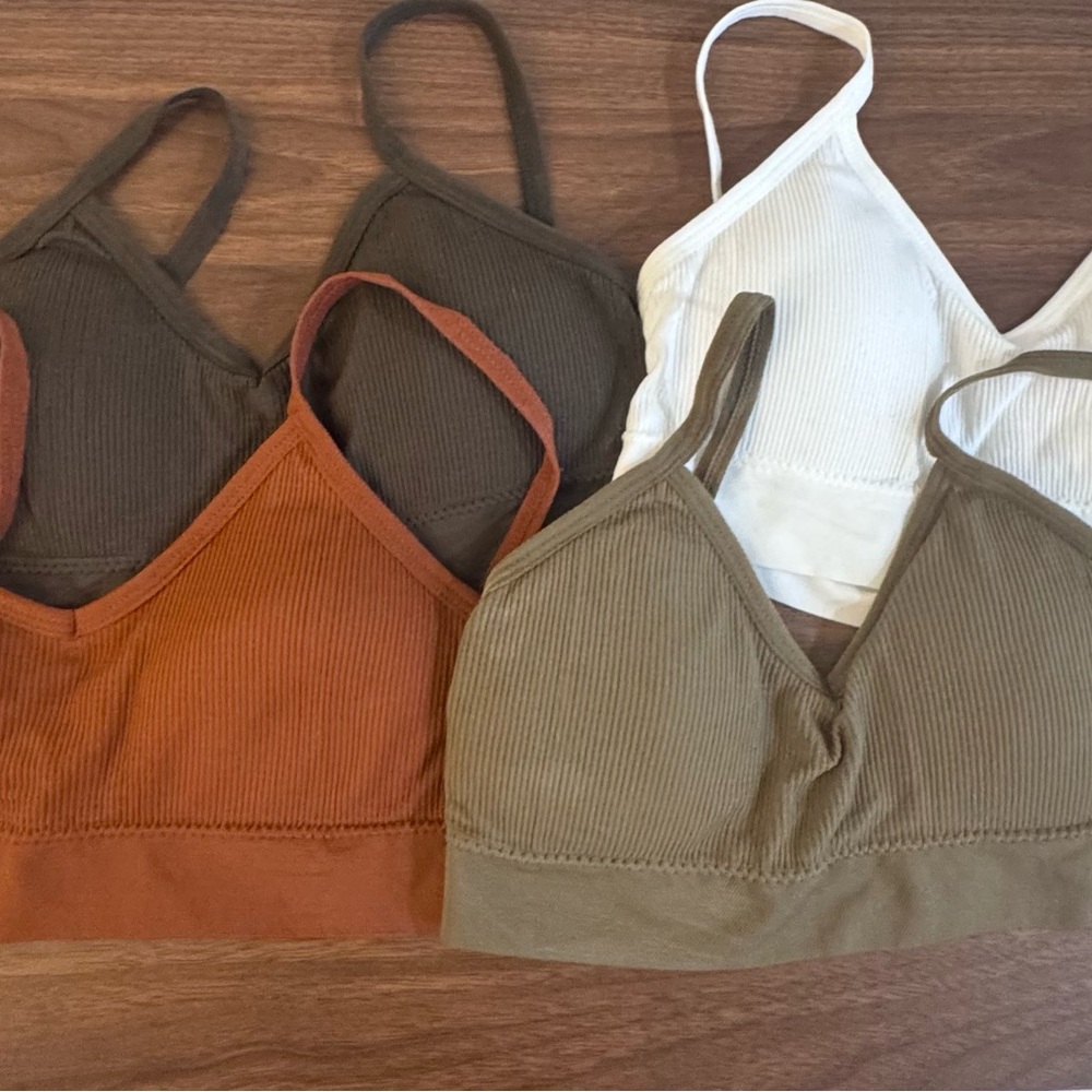 Ribbed Bralette Set in Rust, Olive, Brown & White